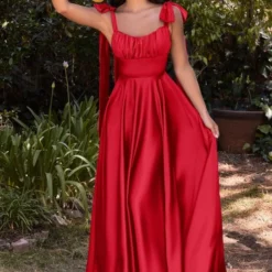 LaDivine 7490 Bow Straps Ruched Bodice Dress