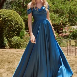 LaDivine 7493 High Slit Off The Shoulder Dress