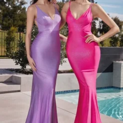 LaDivine BD4001 Shimmer Satin Backless Dress