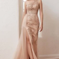 LaDivine CB098 Side Sash One Shoulder Dress