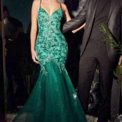 LaDivine CB112 Butterfly Glitter Trumpet Dress