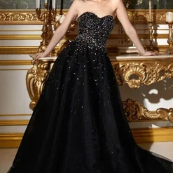 LaDivine CB114 Bejeweled Strapless Sweetheart Dress