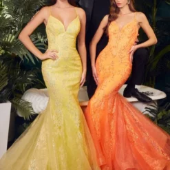 LaDivine CC2279 Trumpet Silhouette Lace-Up Dress