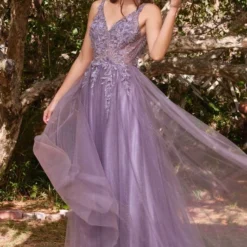 LaDivine CD0181 Floral Bodice Open Back Dress