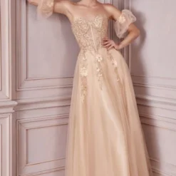 LaDivine CD0191 Detached Sleeves Sheer Corset Dress