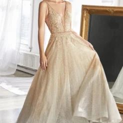 LaDivine CD208 Ombre Glitter Lace Bodice Dress