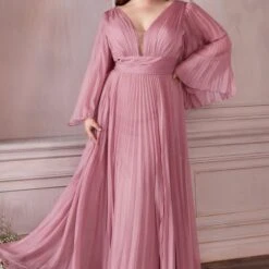 LaDivine CD242C Angel Sleeves Pleated Dress