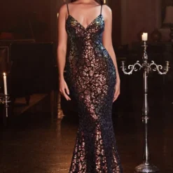 LaDivine CD972 Crisscross Back Sequin Dress