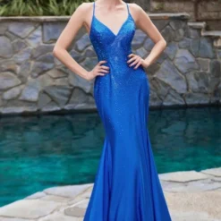 LaDivine CDS413 Lace Side Rhinestone Dress