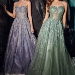 LaDivine J852 Sheer Corset Strapless Sweetheart Dress